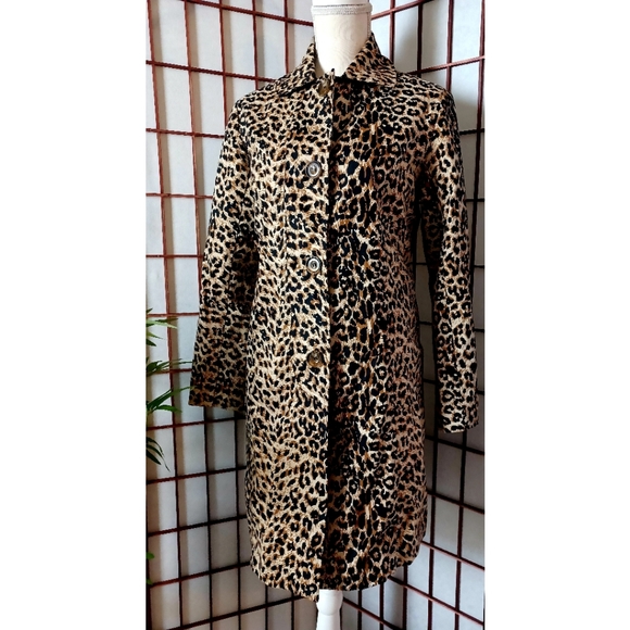 Leopard Print 4-Button Front Collared Trench Coat - Tan/Black - Picture 15 of 16